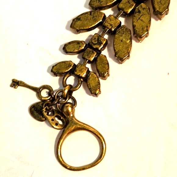 Retired Fossil Bronze Tone Floral Bracelet Topaz & Chocolate Rhinestone … - Picture 6 of 10